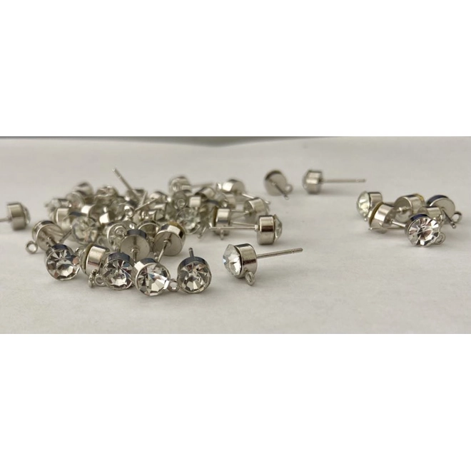 product Image for 5MM RHODIUM COLOUR,6 PC, CUBIC ZIRCONIA HYPOALLERGENIC STUD CONNECTOR