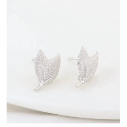 SILVER LEAF STUD CONNECTOR 2PC