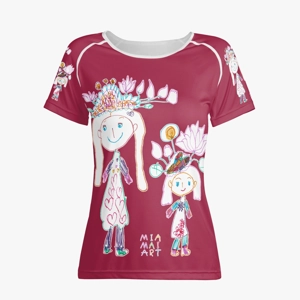Women's Dark Red T-Shirt with Mother and Daughter Drawings