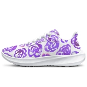 Running Shoes with Dark Purple Flower Blossoms