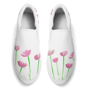 Women's Rubber Slip On Shoes with Painted Lotus Flowers
