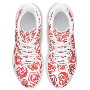Running Shoes with Red Flower Blossoms