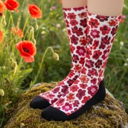 Floral Print Sports Socks - Painted Red Flower Blossoms - Reinforced for Running & Gym | Mia Mai Art