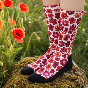 Floral Print Sports Socks - Painted Red Flower Blossoms - Reinforced for Running & Gym | Mia Mai Art