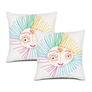 Linen Cushion Cover Set: 2 Covers with Double-Sided Sun Drawings