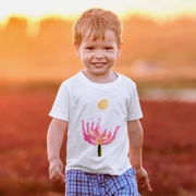 Boys' 100% Cotton T-Shirt with Lotus Flower and Full Moon Painting