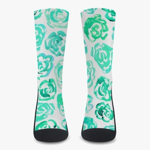 Sports Socks with Aqua Color Flower Blossoms