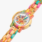 Wooden Bamboo Watch with Sun Painting (Green & Pink)
