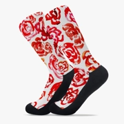Sports Socks with Red Flower Blossoms
