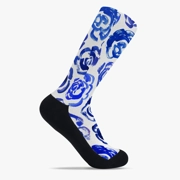 Sports Socks with Dark Blue Flower Blossoms