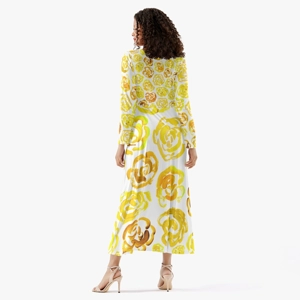 Women's Long-Sleeve Dress with Yellow Flower Blossoms