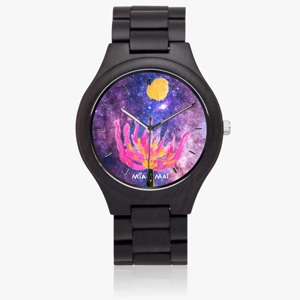 Italian Olive Lumber Watch with Lotus Flower and Full Moon..