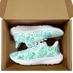 Running Shoes with Aqua Color Flower Blossoms