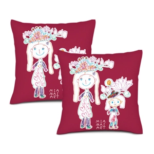 Linen Cushion Cover Set: 2 Dark Red Covers with Double-Sid..