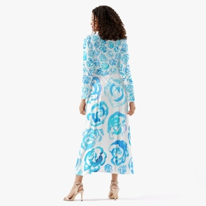 Women's Long-Sleeve Dress with Light Blue Flower Blossoms