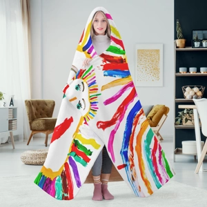 Warm Hoodie Blanket with Happy Rainbow Sun Painting | 2 Si..