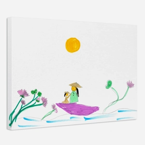 Mother and Daughter on a Pink Boat Canvas Print | Framed o..