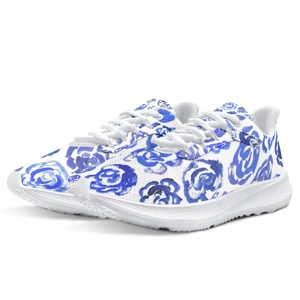 Running Shoes with Dark Blue Flower Blossoms