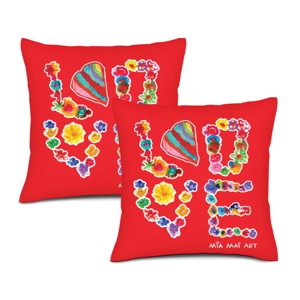 Linen Cushion Cover Set: 2 Red Covers with Double-Sided LO..