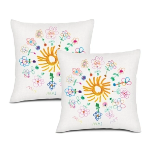 Linen Cushion Cover Set: 2 Covers with Double-Sided Sun an..