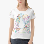 Women's White T-Shirt with Peacock Drawings