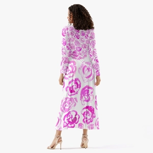 Women's Long-Sleeve Dress with Light Pink Flower Blossoms