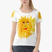 Women's White T-Shirt with Yellow Sun Paintings