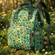 Backpack with Green Flower Blossoms | Waterproof Green Floral Art Backpack | Multi-Function Bag