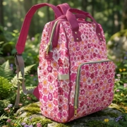 Backpack with Pink Flower Blossoms | Waterproof Pink Floral Art | Multi-Function Laptop & Diaper Bag