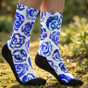 Blue flower socks Unisex dark blue flower blossom sports socks for women and men Cute art socks | High performance sports socks |  Cool socks for guys | Unique socks for men | Best socks for sweaty feet | Moisture wicking socks for running | Cute workout socks for women | Sweat wicking gym socks | Anti-blister sports socks | Novelty running socks | Seamless toe athletic socks