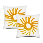 Linen Cushion Cover Set: 2 Covers with Double-Sided Sun Drawings