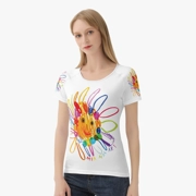 Women's White T-Shirt with Happy Flower Blossoms