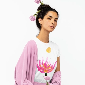 Women's 100% Cotton T-Shirt with Lotus Flower and Full Moo..