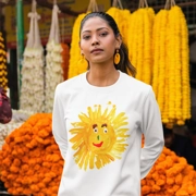 Women's 100% Cotton Sweatshirt with Yellow Sun Painting