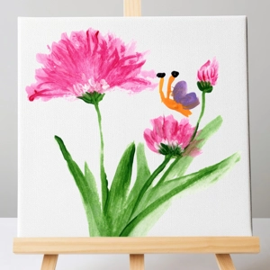 Pink Flowers and Butterfly Canvas Print | Framed or Unfram..