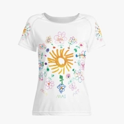 Women's White T-Shirt with Sun and Flower Drawings