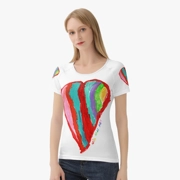 Women's White  T-Shirt with Rainbow Heart Painting