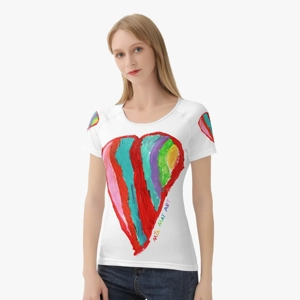 Women's White T-Shirt with Rainbow Heart Painting