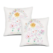 Linen Cushion Cover Set: 2 Covers with Double-Sided Drawings