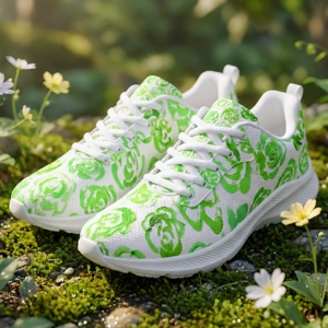 Running Shoes with Light Green Flower Blossoms (Unisex) Floral Print Running Shoes | Mia Mai Art