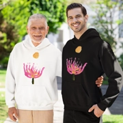 Men's 100% Cotton Hoodie with Lotus Flower and Full Moon Painting
