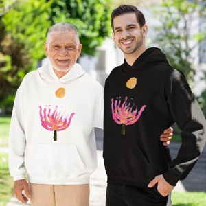 Men's 100% Cotton Hoodie with Lotus Flower and Full Moon P..