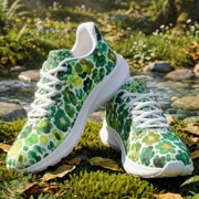 Running Shoes with Green Flower Blossoms (Unisex) Floral Print Running Shoes | Art Sneakers