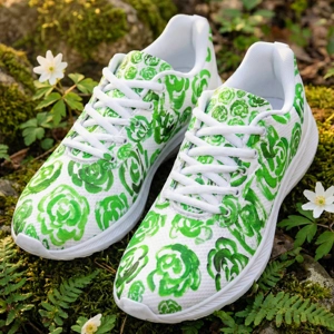 Dark green flower shoes | Art sneakers | Unisex running shoes with dark green flower blossoms. 

Women's & men's lightweight sports shoes.

Floral print running shoes | Floral sneakers | Boho patterned shoes | Cute trainers | Flower sneakers | Gym trainers, tennis shoes & walking shoes by Mia Mai Art