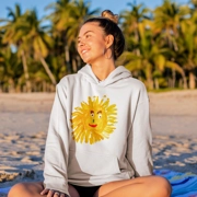 Women's 100% Cotton Hoodie with Yellow Sun Painting