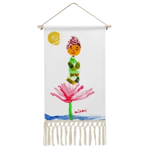 Buddha on Lotus Flower Wall Hanging Print | Cotton Linen M..