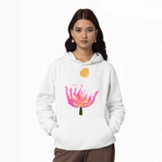 Women's 100% Cotton Hoodie with Lotus Flower and Full Moon Painting