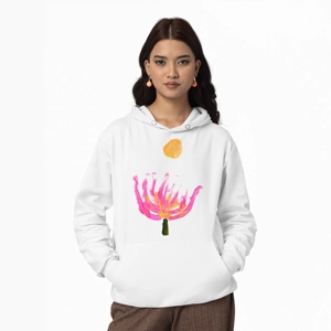 Women's 100% Cotton Hoodie with Lotus Flower and Full Moon..
