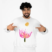Men's 100% Cotton Sweatshirt with Lotus Flower and Full Moon Painting