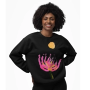 Women's 100% Cotton Sweatshirt with Lotus Flower and Full Moon Painting